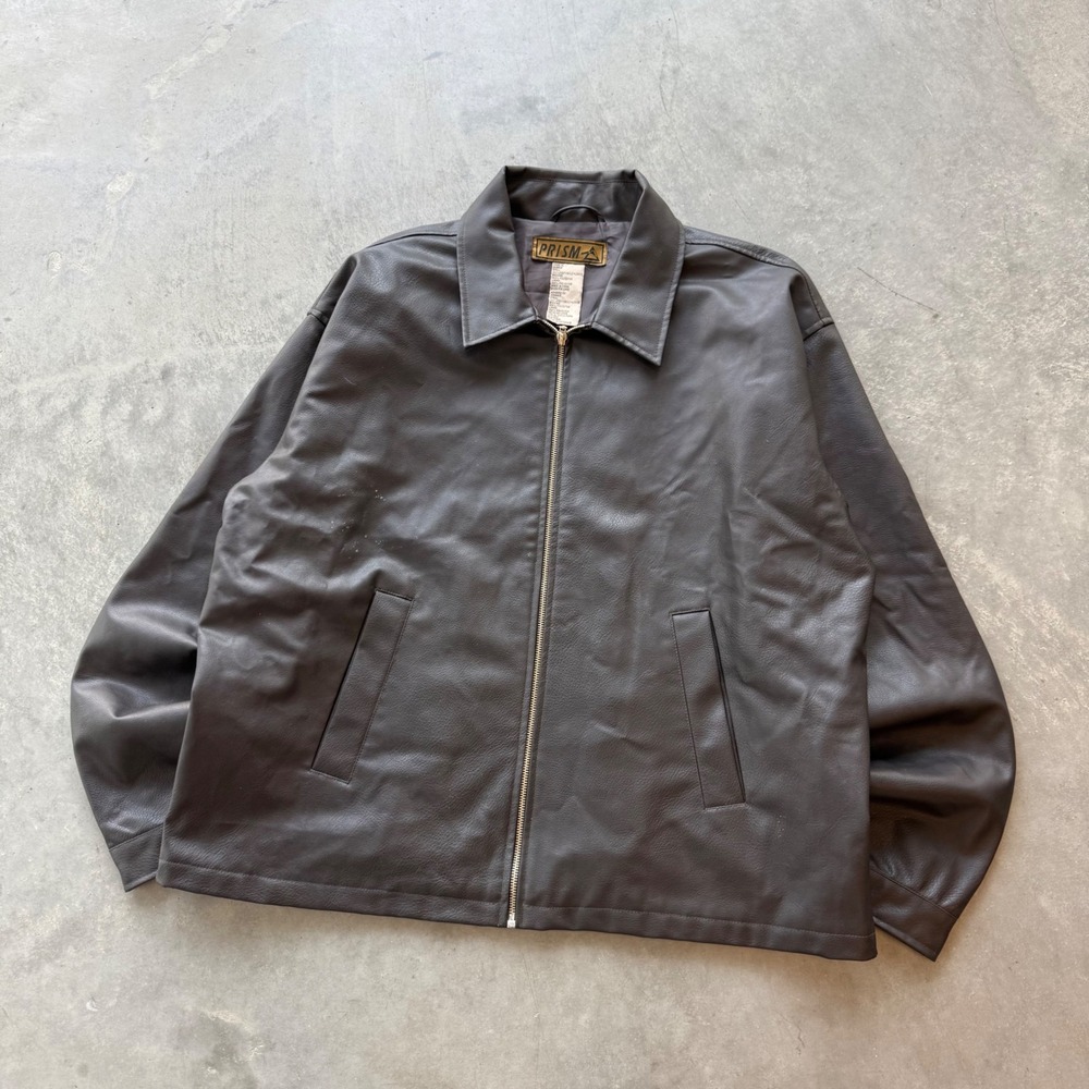 Prism Mens XL Faux Leather Jacket Dark Brown Zip Up Harrington Style Coat